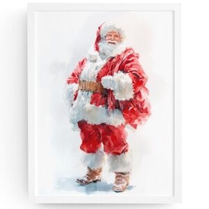 Watercolor Santa Claus Portrait Wall Art Print Poster, Unframed – Joyful Holiday